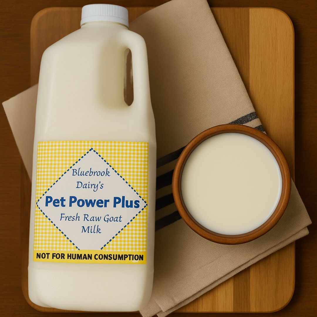 Goat milk bottle & milk in bowl