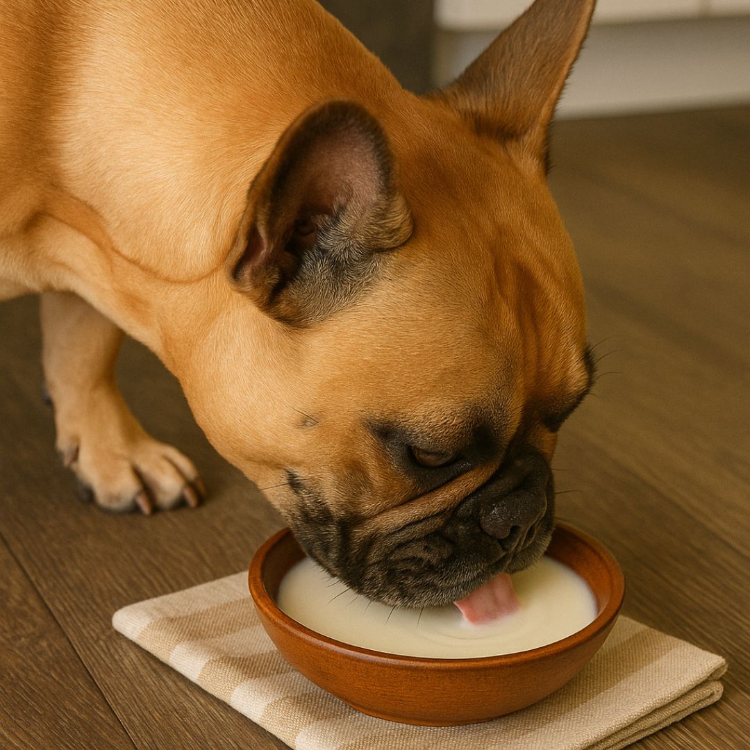 Dog enjoying Raw Goat Milk